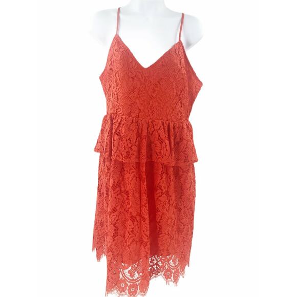 Endless Rose Lace Peplum Dress Size L Orange Sleeveless Whimsical Fairy Garden - Picture 1 of 4